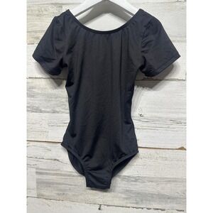 Body Wrappers‎ Leotard Girls 8-10 Black Short Sleeve Pro Wear BWP022 EUC